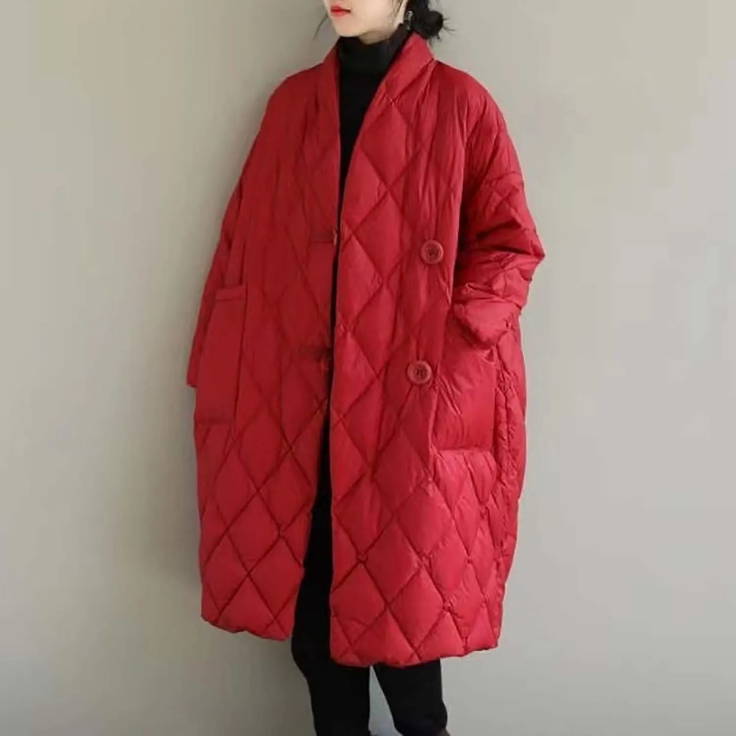 Puffer Jacket Womens Long Winter Long Sleeve Button with Pocket down Coats Casual Loose Lightweight Padded Outerwear