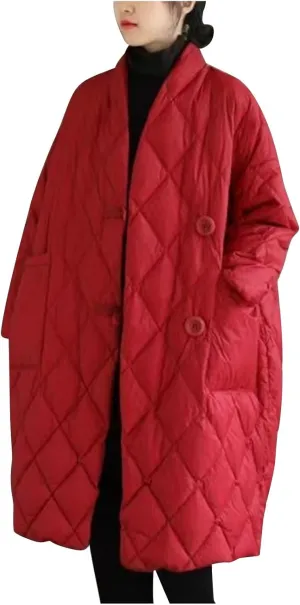 Puffer Jacket Womens Long Winter Long Sleeve Button with Pocket down Coats Casual Loose Lightweight Padded Outerwear