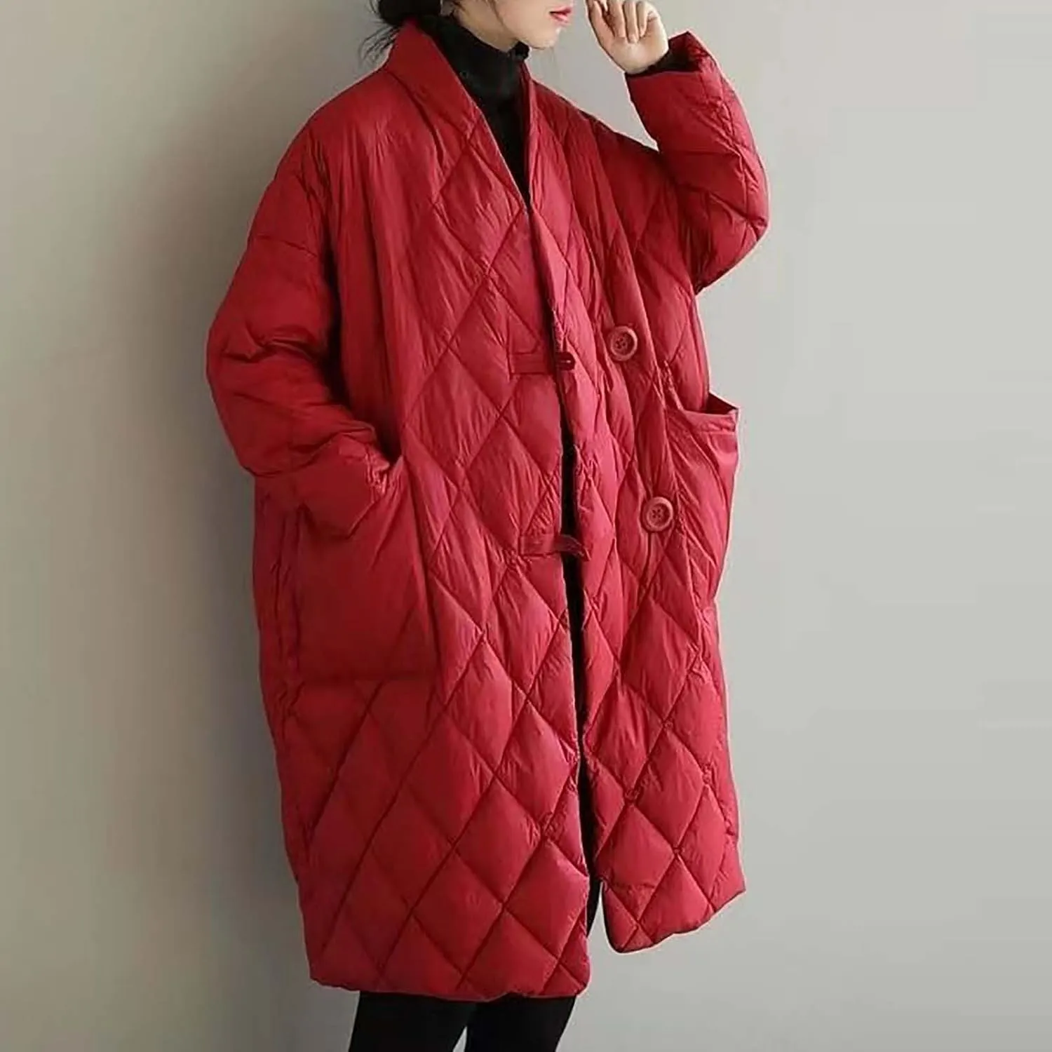 Puffer Jacket Womens Long Winter Long Sleeve Button with Pocket down Coats Casual Loose Lightweight Padded Outerwear