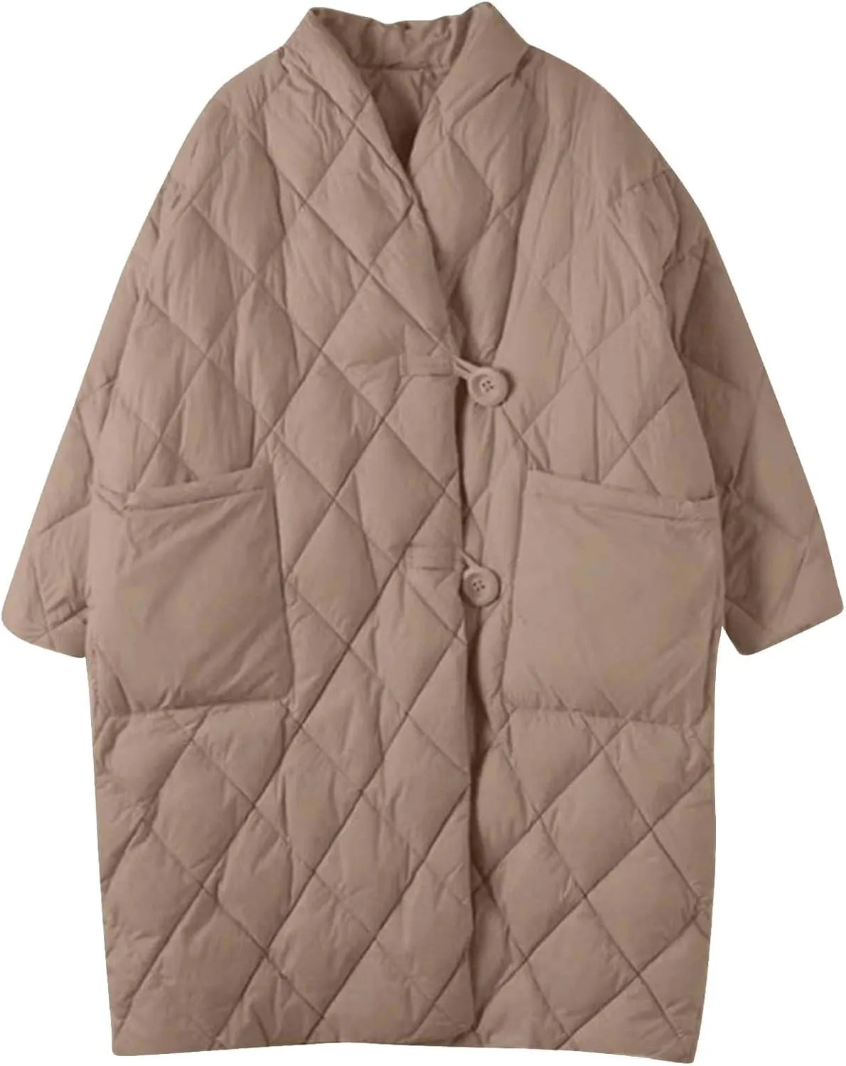 Puffer Jacket Womens Long Winter Long Sleeve Button with Pocket down Coats Casual Loose Lightweight Padded Outerwear