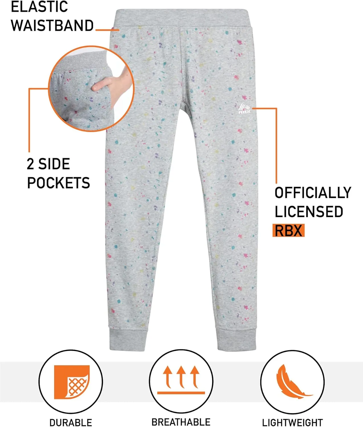 RBX Girls' Sweatpants - 2 Pack Active Fleece Joggers (Size: 4-16)