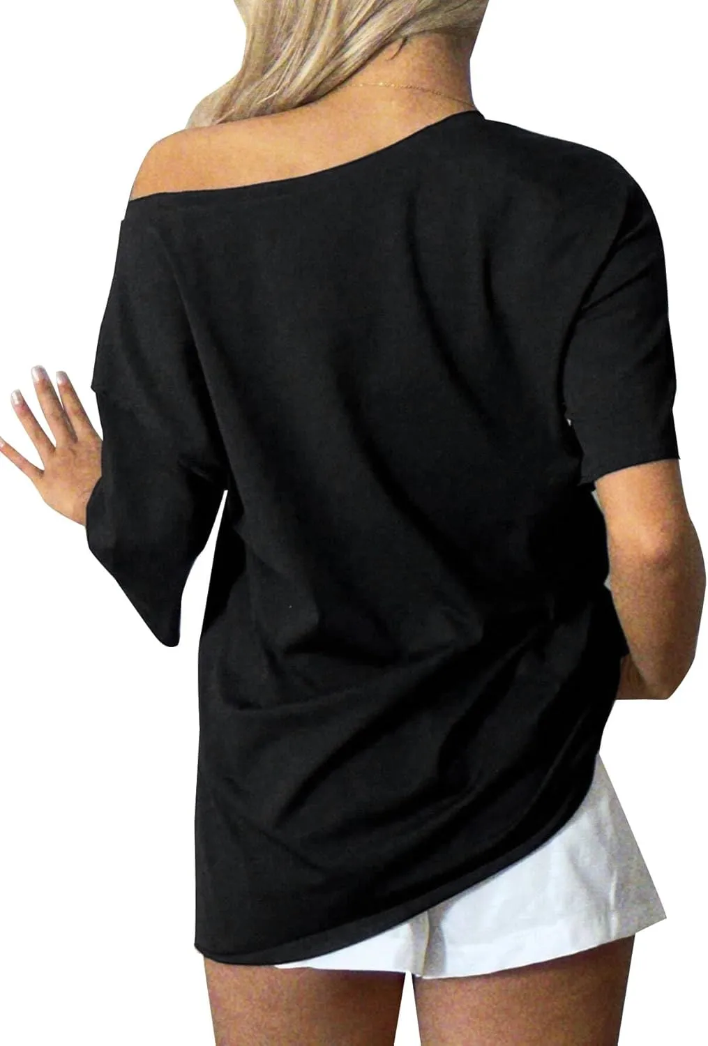 Remidoo Womens Off The Shoulder Top Oversized Tshirts Graphic Tee Short Sleeve Loose Shirt