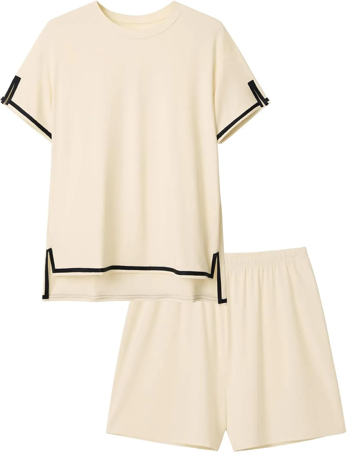 Rooscier Women's Knit Pajamas Sets Short Sleeve Pullover Tops Lounge Sets Outfits