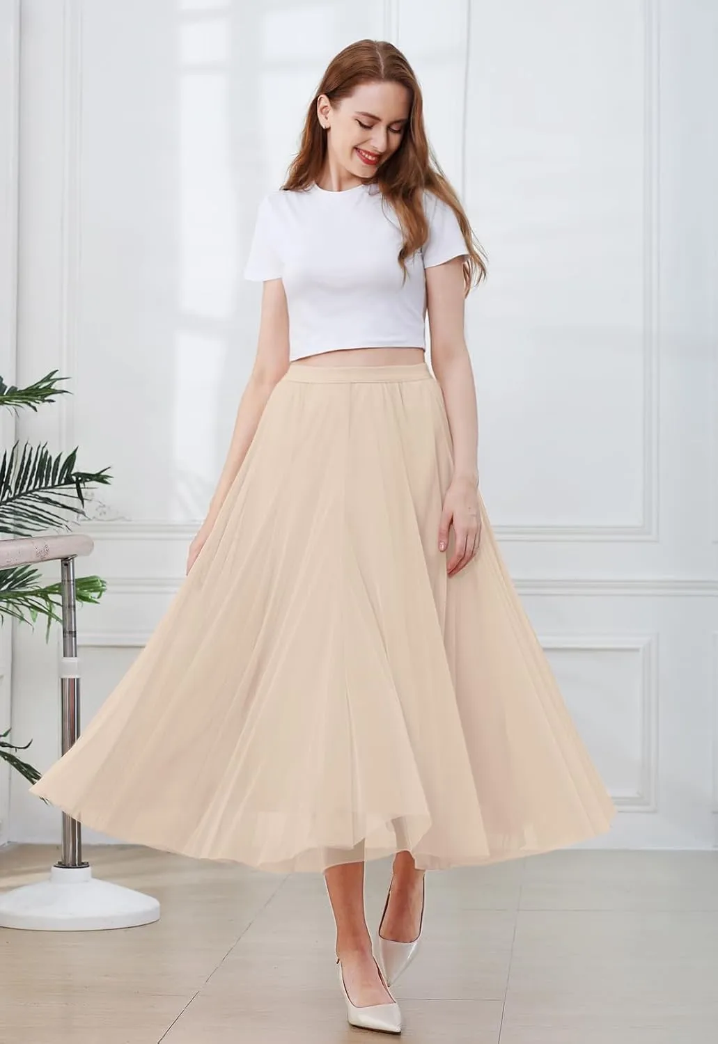 SANGTREE Women's Tutu Tulle A-Line Layered Mesh Midi Skirt, US XS - US 2XL