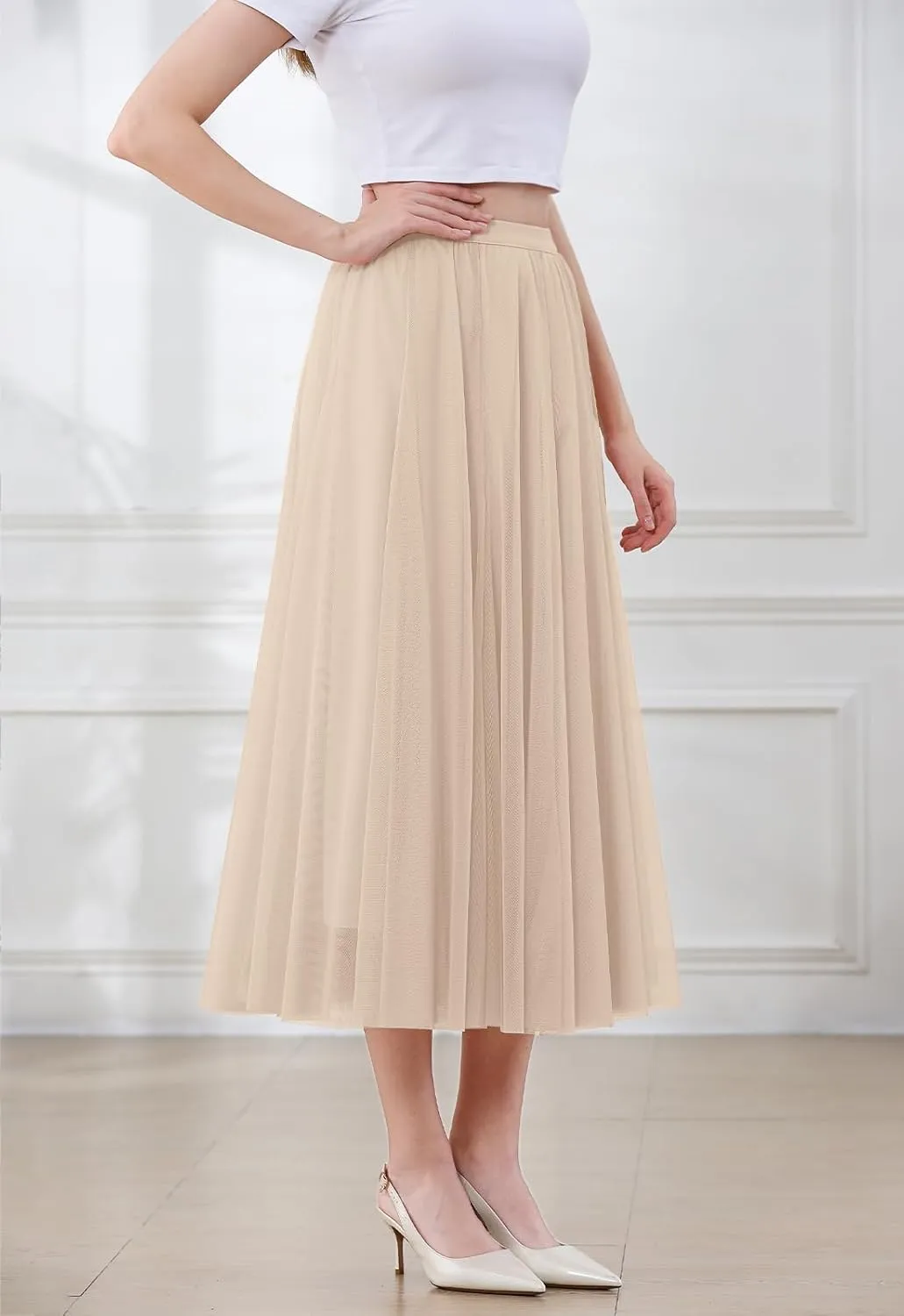 SANGTREE Women's Tutu Tulle A-Line Layered Mesh Midi Skirt, US XS - US 2XL