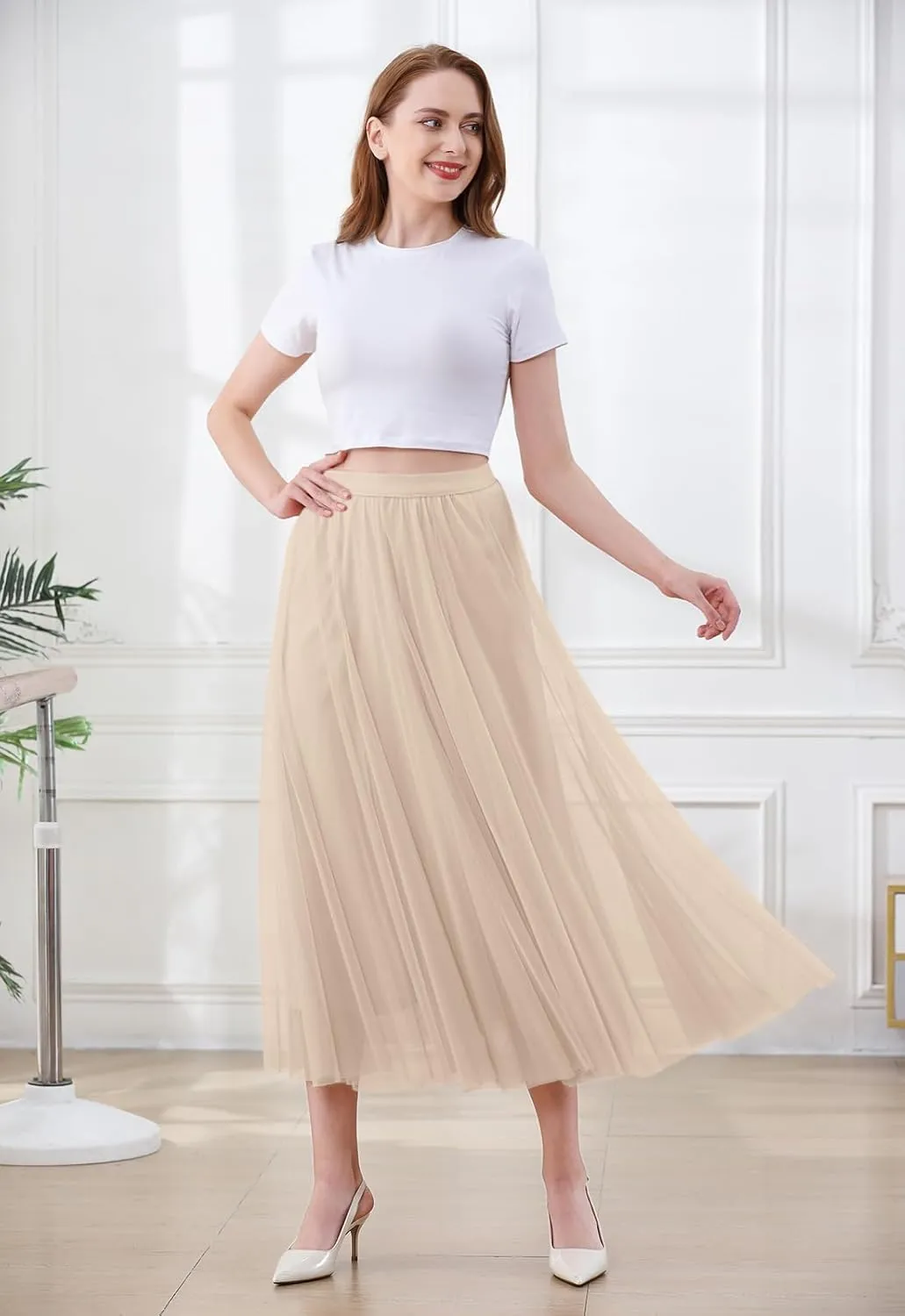 SANGTREE Women's Tutu Tulle A-Line Layered Mesh Midi Skirt, US XS - US 2XL
