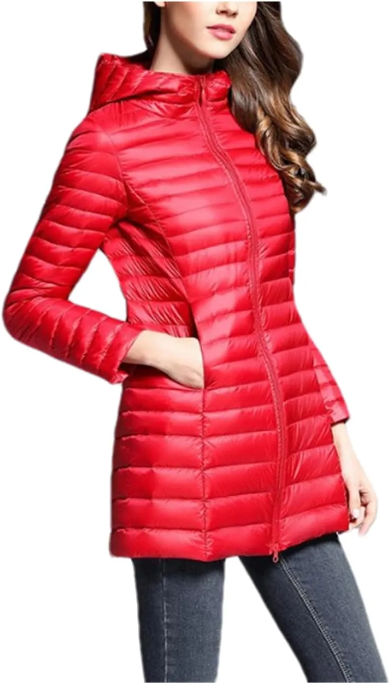 SaoBiiu Women Lightweight Long Parkas Duck Down Coat Female Long Puffer Jacket Overcoat Outerwear