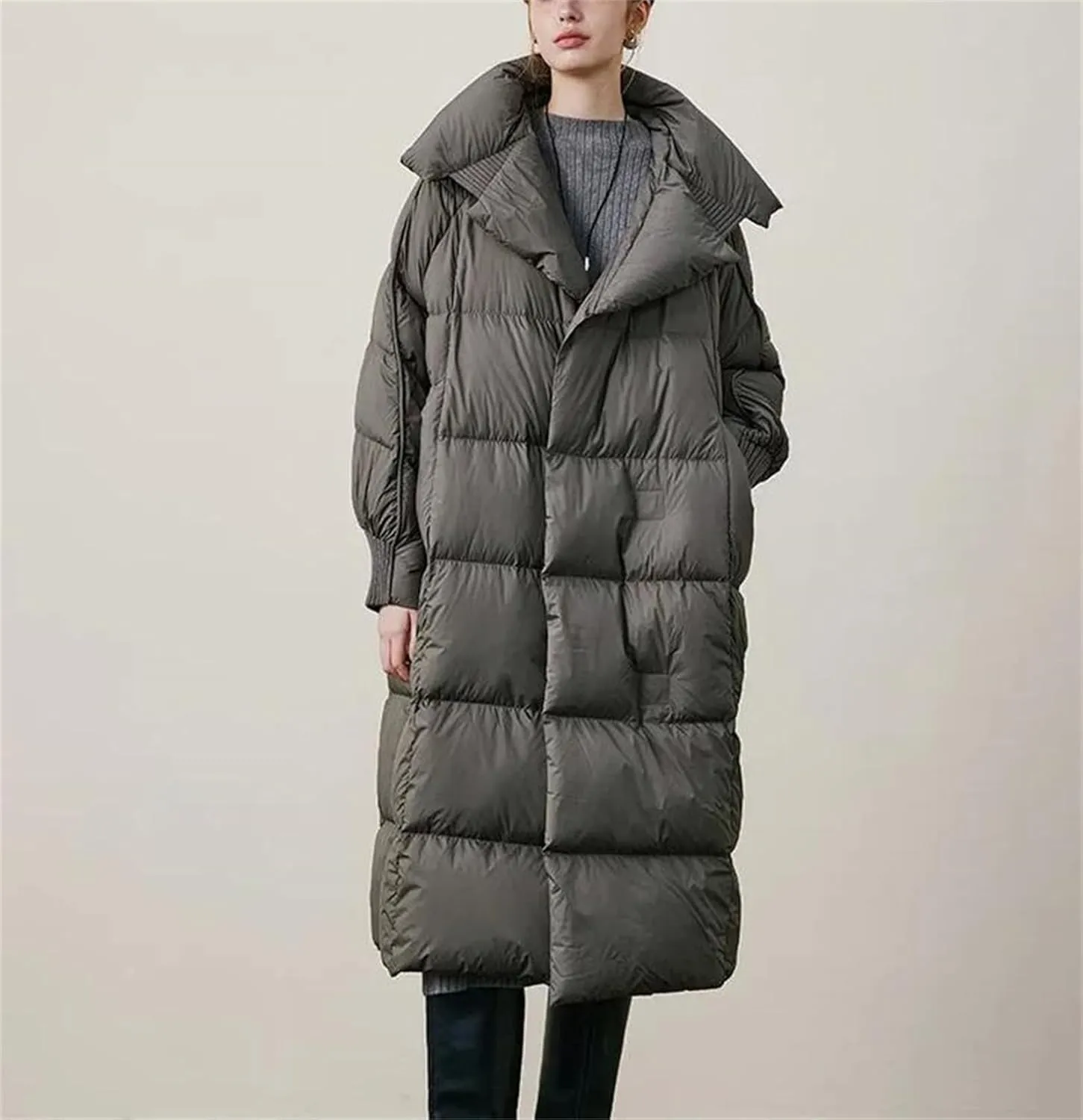 SaoBiiu Women Puffer Jacket The Knee Winter Parka Coat Thicken Warm Loose Casual Down Jacket