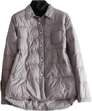 SaoBiiu Women Ultra Light Down Short Jacket Vintage Puffer Parkas Shirt Collar Coat Irregular Loose Outwear