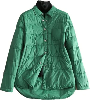 SaoBiiu Women Ultra Light Down Short Jacket Vintage Puffer Parkas Shirt Collar Coat Irregular Loose Outwear