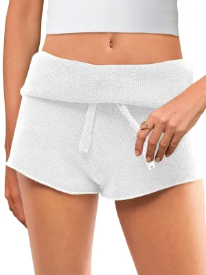 Saodimallsu Womens Foldover Lounge Shorts High Waisted Drawstring Casual Summer Knit Beach Cover Up Shorts