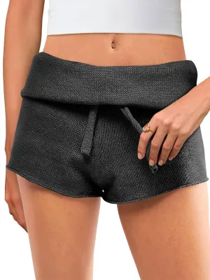 Saodimallsu Womens Foldover Lounge Shorts High Waisted Drawstring Casual Summer Knit Beach Cover Up Shorts