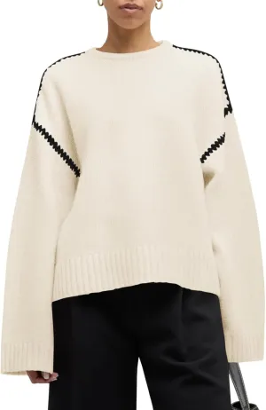 Saodimallsu Womens Sweaters Crewneck Long Sleeve Fall Chunky Knit Sweater Color Block Slouchy Loose Pullover Jumper Tops