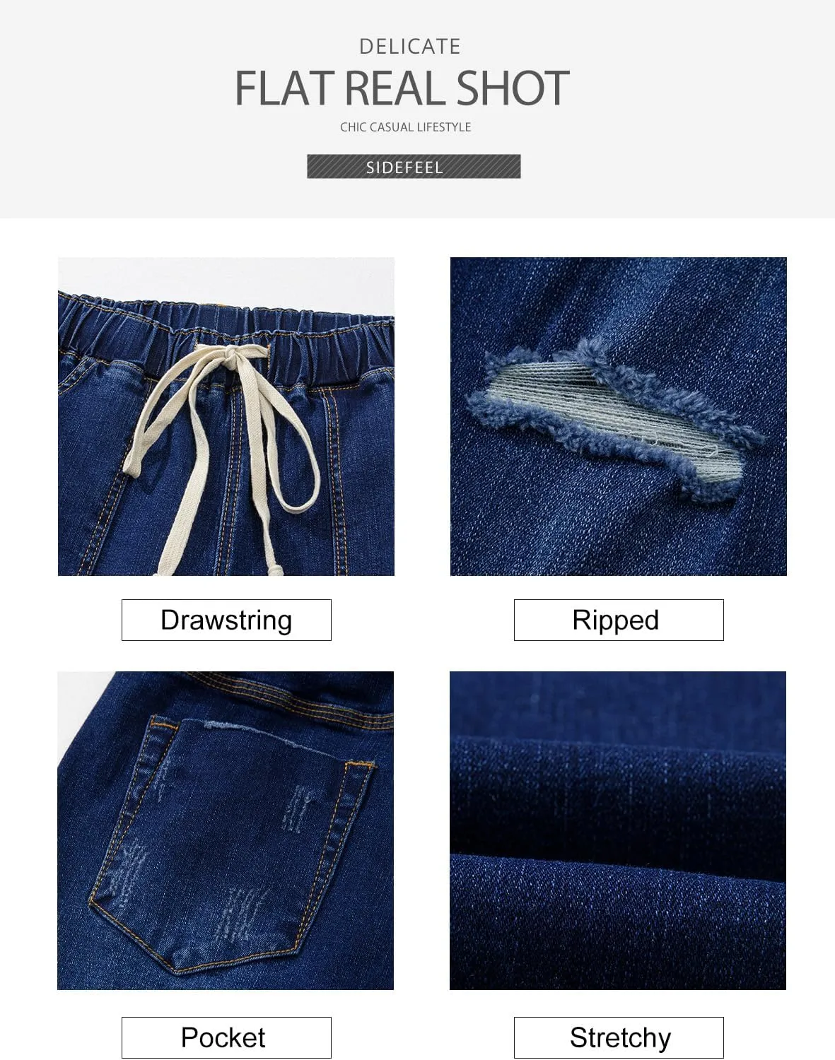 Sidefeel Womens High Waisted Drawstring Jeans Pull On Cargo Joggers Zimbaplatinum Ripped Elastic Waist Denim Pants