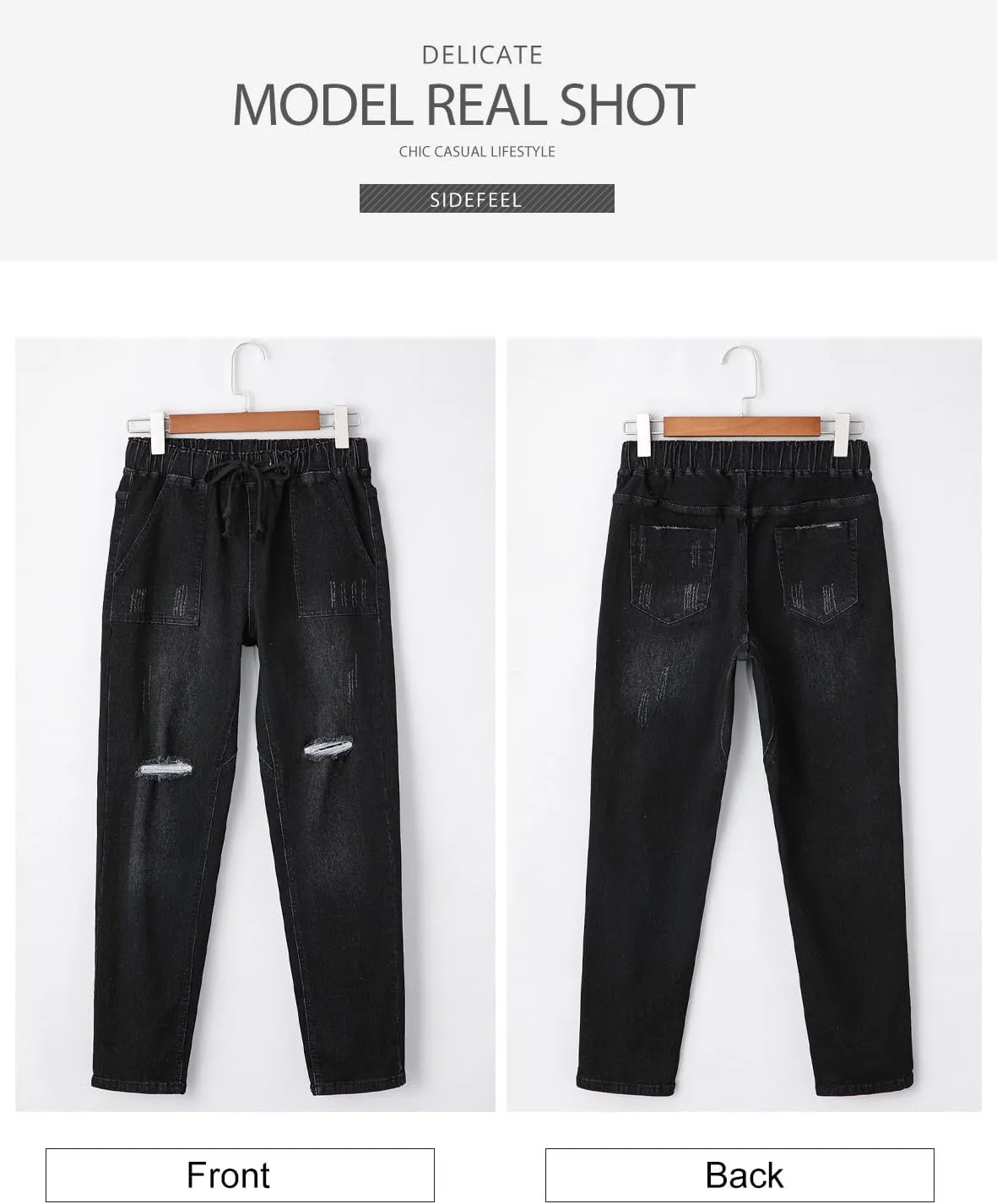 Sidefeel Womens High Waisted Drawstring Jeans Pull On Cargo Joggers Zimbaplatinum Ripped Elastic Waist Denim Pants