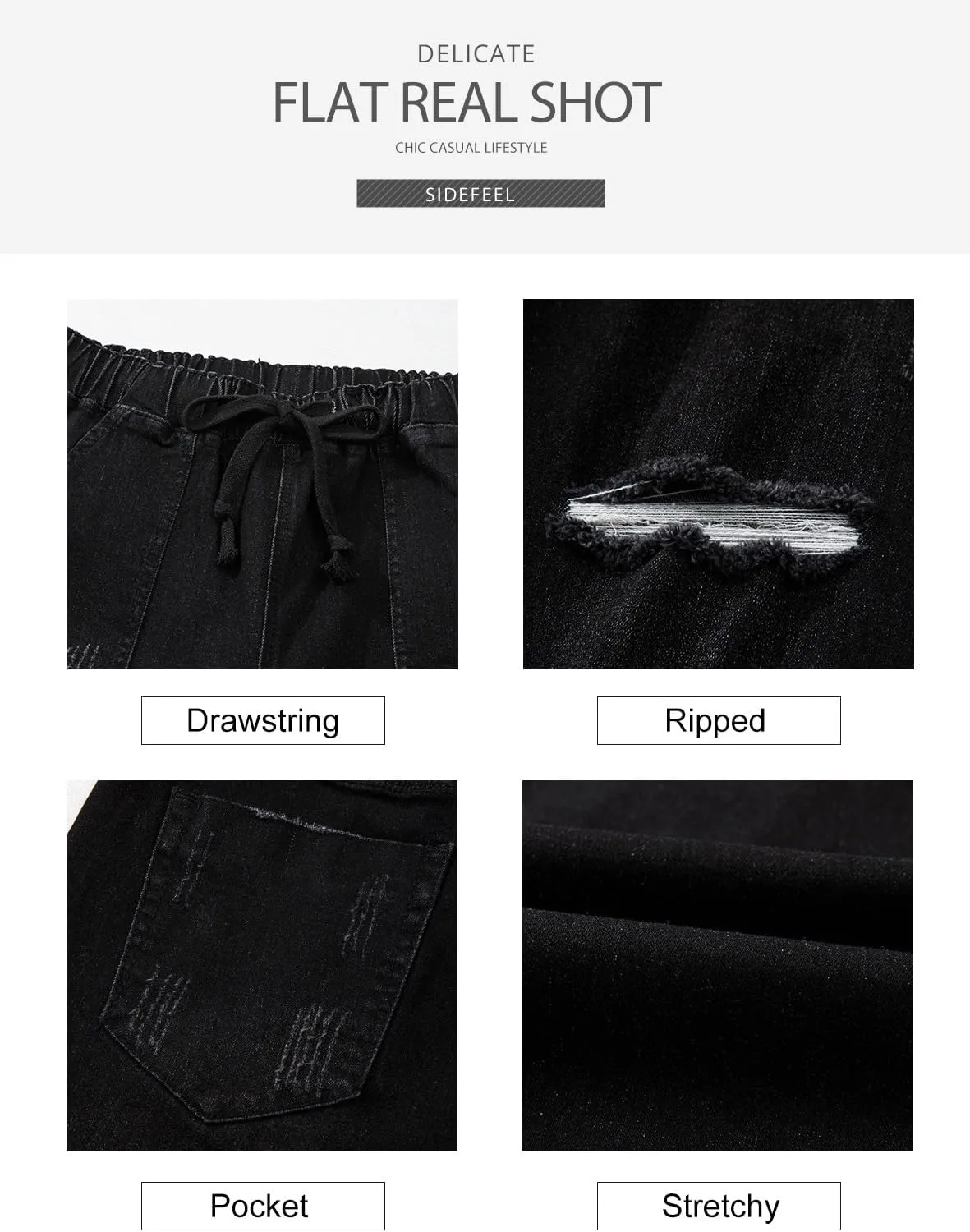 Sidefeel Womens High Waisted Drawstring Jeans Pull On Cargo Joggers Zimbaplatinum Ripped Elastic Waist Denim Pants