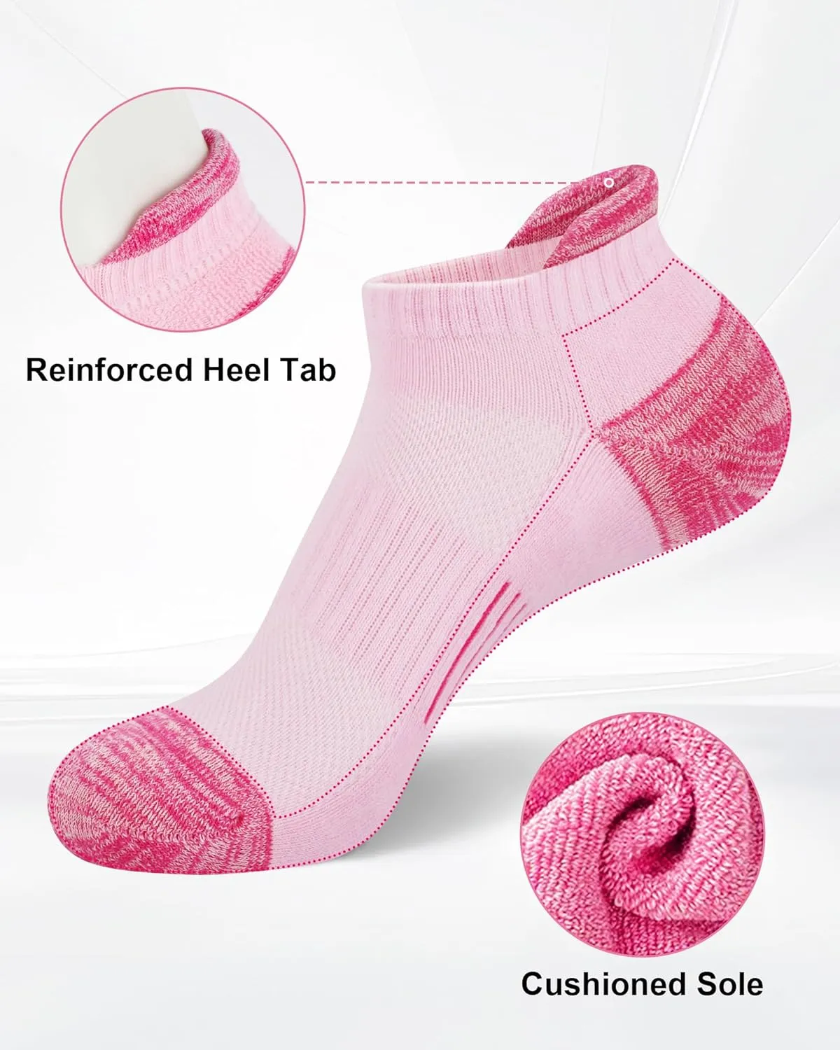 SIXDAYSOX Womens Ankle Socks Low Cut Cushioned Running Socks No Show Athletic Socks 5 Pairs