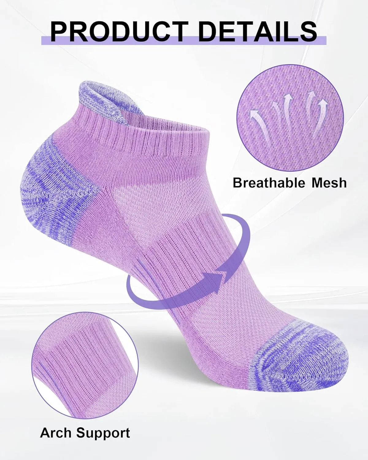 SIXDAYSOX Womens Ankle Socks Low Cut Cushioned Running Socks No Show Athletic Socks 5 Pairs