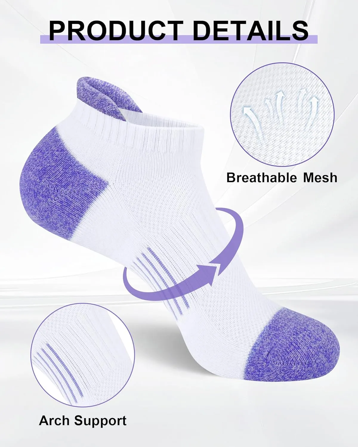 SIXDAYSOX Womens Ankle Socks Low Cut Cushioned Running Socks No Show Athletic Socks 5 Pairs