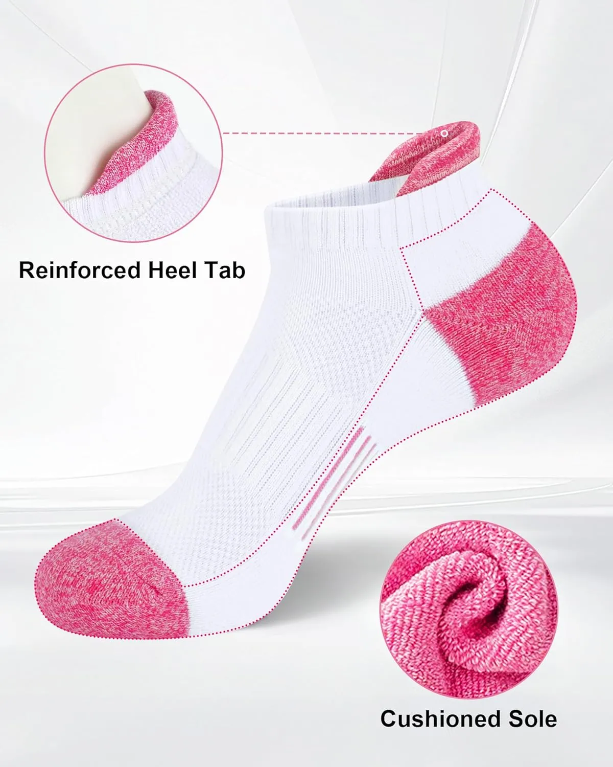SIXDAYSOX Womens Ankle Socks Low Cut Cushioned Running Socks No Show Athletic Socks 5 Pairs
