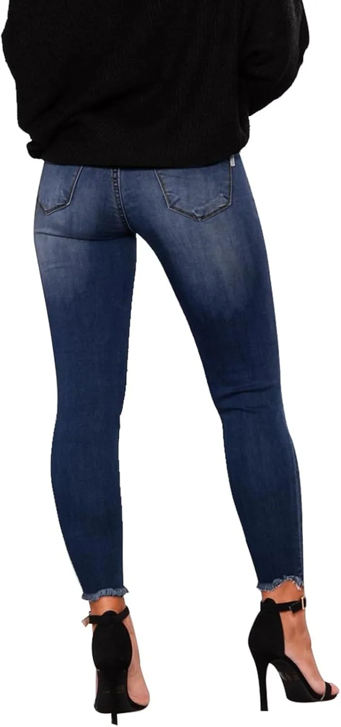 Skinny Jeans for Women Mid Rise Ripped Stretchy Jeans Pull On Dress Work Pants Tummy Control Jeggings with Pockets