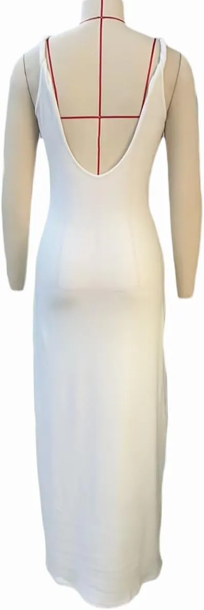 SOLILOQUY Women Y2K Maxi Dress Elegant Evening Party Dress Sleeveless Backless Long Cocktail Party Bodycon Maxi Dress Wedding
