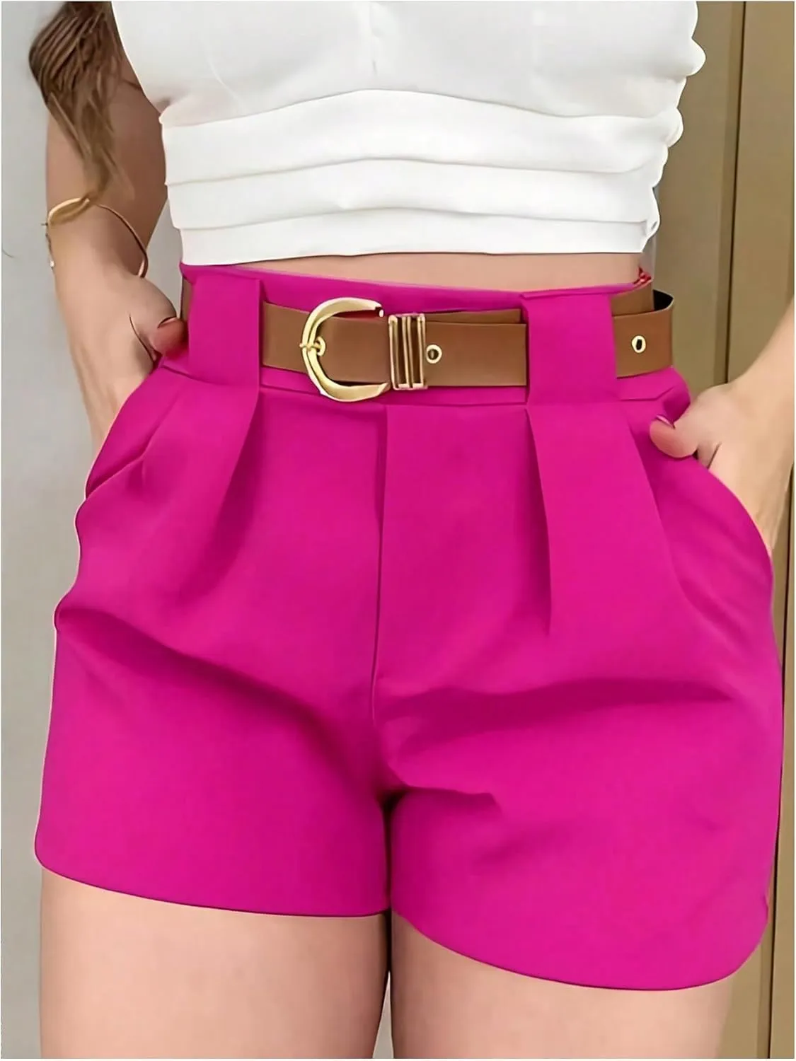 SOLY HUX Women's Casual High Waisted Wide Leg Pleated Shorts Summer Work Office Shorts with Pockets