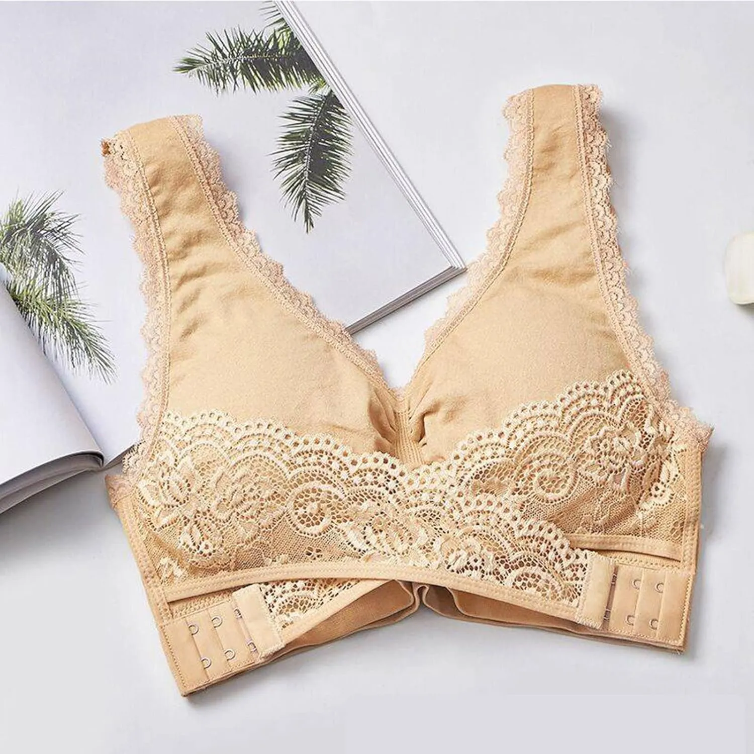 Sports Bras for Women Front Criss Cross Bras Side Buckle Lace Bralettes Wireless Push Up Padded Bra Comfy Underwear