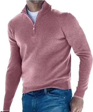 Spring and Autumn Men's Half Zipper V-Neck Knitwear Solid Casual Classics Pullover Sweater