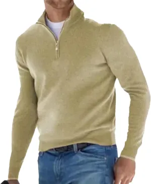 Spring and Autumn Men's Half Zipper V-Neck Knitwear Solid Casual Classics Pullover Sweater
