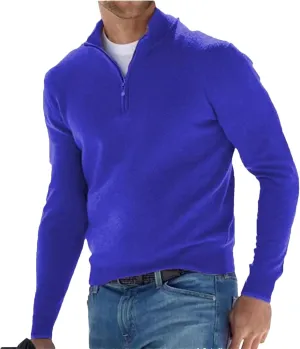 Spring and Autumn Men's Half Zipper V-Neck Knitwear Solid Casual Classics Pullover Sweater