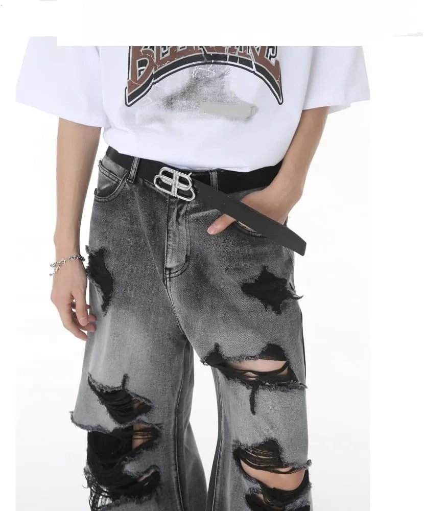 Straight Leg Ripped Jeans Y2k Retro Streetwear Pants Casual Wide Leg Parachute Pants Loose Fit Jeans Trendy Pants