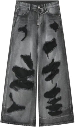 Straight Leg Ripped Jeans Y2k Retro Streetwear Pants Casual Wide Leg Parachute Pants Loose Fit Jeans Trendy Pants
