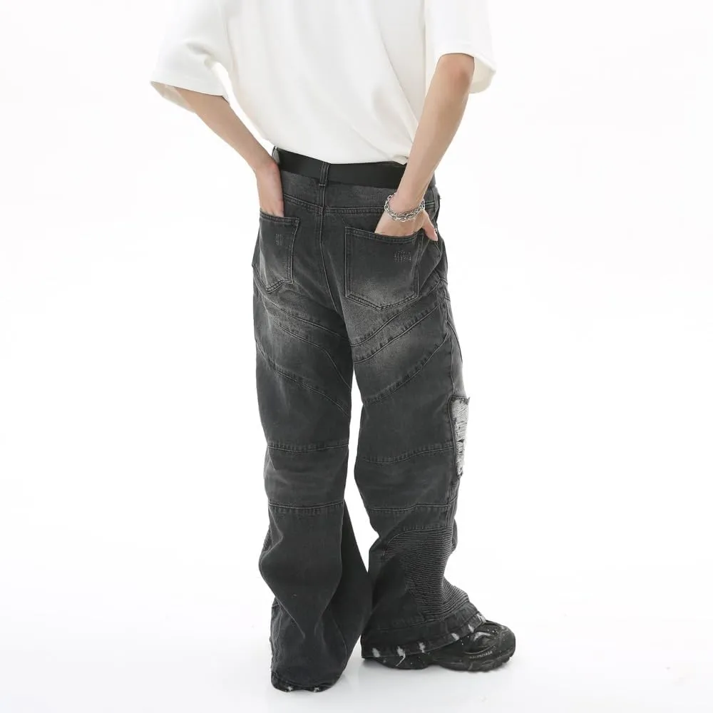 Straight Leg Ripped Jeans Y2k Retro Streetwear Pants Casual Wide Leg Parachute Pants Loose Fit Jeans Trendy Pants