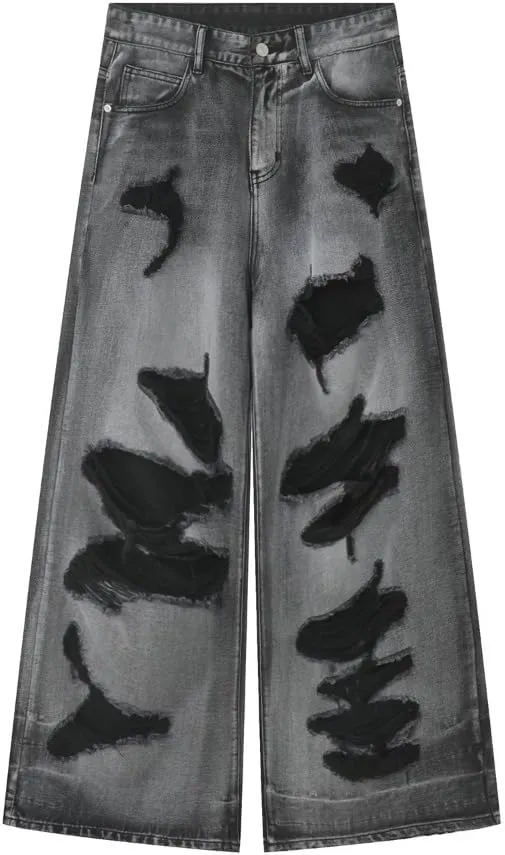 Straight Leg Ripped Jeans Y2k Retro Streetwear Pants Casual Wide Leg Parachute Pants Loose Fit Jeans Trendy Pants