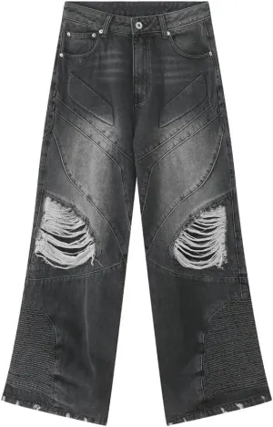 Straight Leg Ripped Jeans Y2k Retro Streetwear Pants Casual Wide Leg Parachute Pants Loose Fit Jeans Trendy Pants