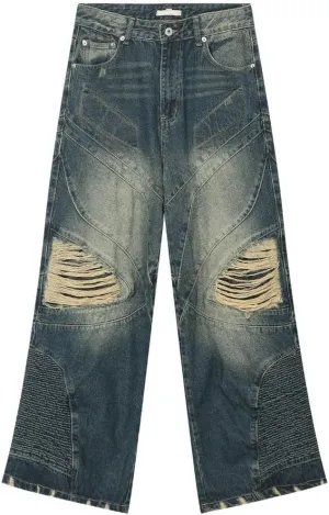 Straight Leg Ripped Jeans Y2k Retro Streetwear Pants Casual Wide Leg Parachute Pants Loose Fit Jeans Trendy Pants