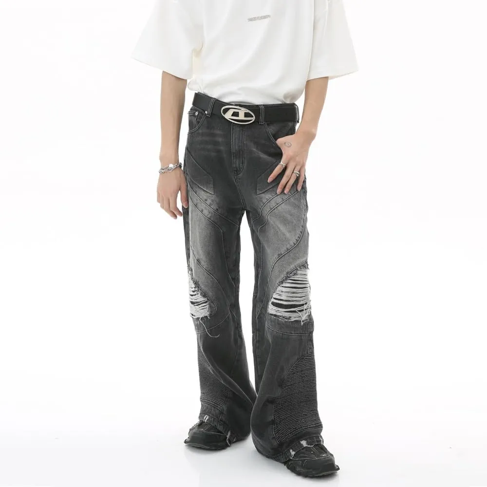 Straight Leg Ripped Jeans Y2k Retro Streetwear Pants Casual Wide Leg Parachute Pants Loose Fit Jeans Trendy Pants