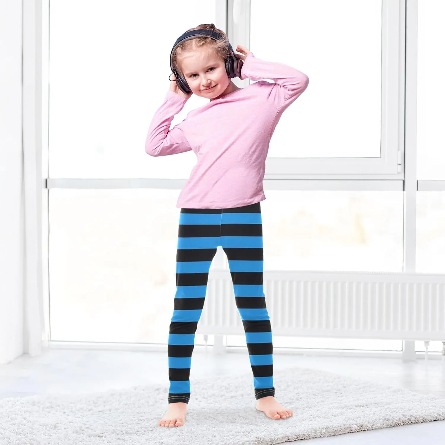 Striped Leggings for Girls Yoga Dance Pants Stretch High Waisted Ankle Length Tights Kids Leggings