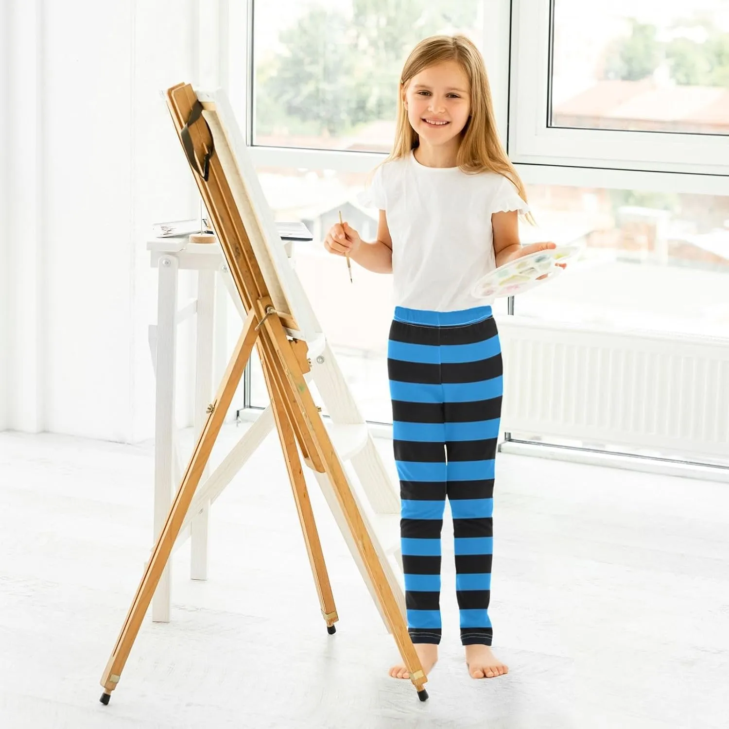Striped Leggings for Girls Yoga Dance Pants Stretch High Waisted Ankle Length Tights Kids Leggings