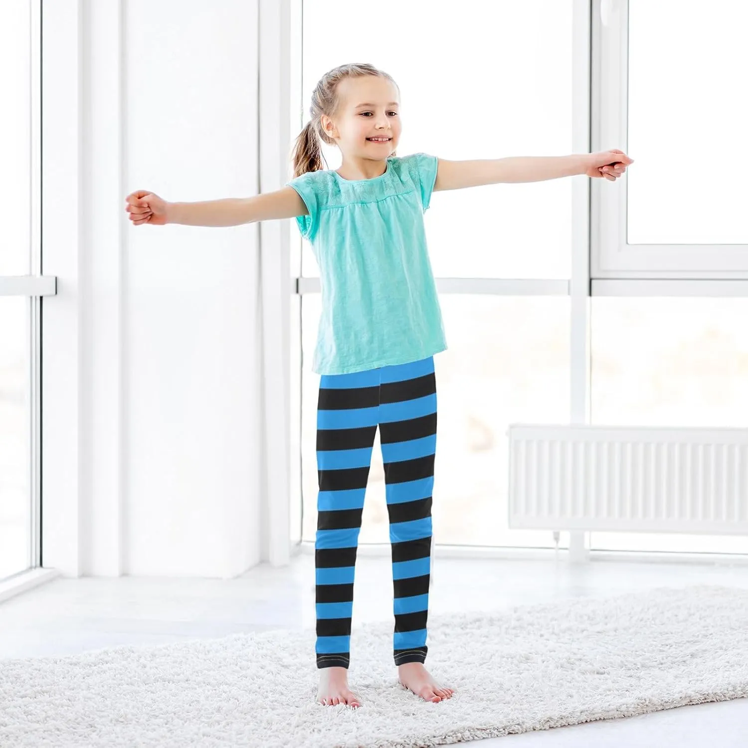 Striped Leggings for Girls Yoga Dance Pants Stretch High Waisted Ankle Length Tights Kids Leggings