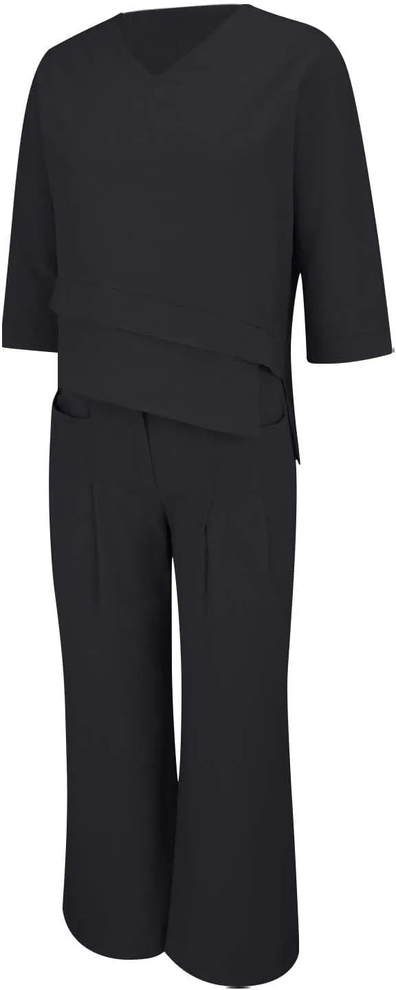 Summer Linen Sets for Women 2 Piece Linen Suit Pants Two Piece Long Sleeve Maxi Dress and Wide Leg Pant Set Outfits