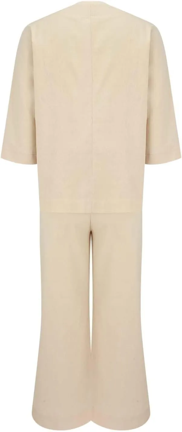 Summer Linen Sets for Women 2 Piece Linen Suit Pants Two Piece Long Sleeve Maxi Dress and Wide Leg Pant Set Outfits