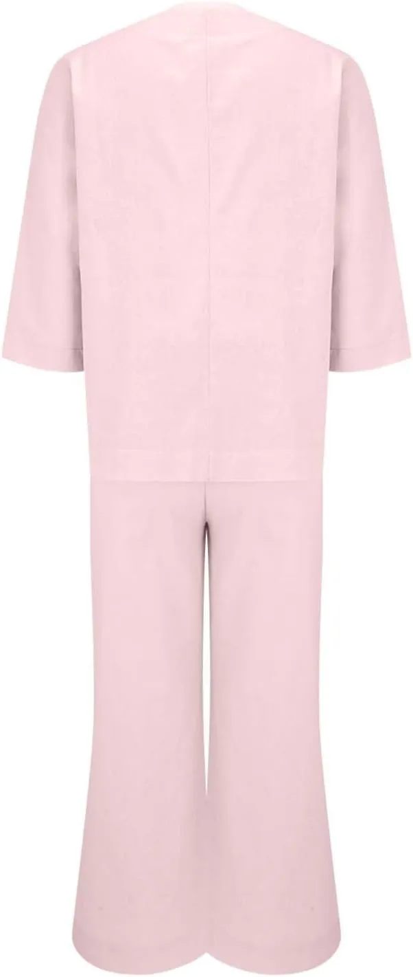 Summer Linen Sets for Women 2 Piece Linen Suit Pants Two Piece Long Sleeve Maxi Dress and Wide Leg Pant Set Outfits