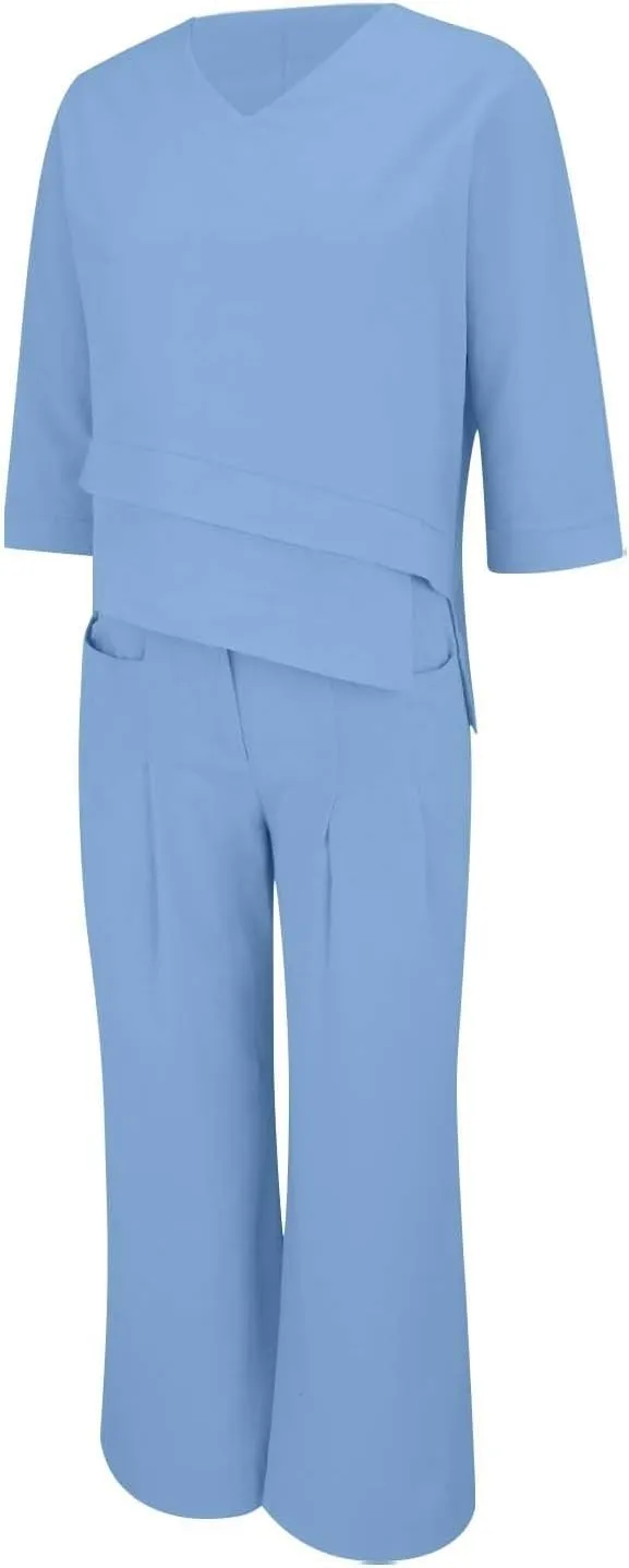 Summer Linen Sets for Women 2 Piece Linen Suit Pants Two Piece Long Sleeve Maxi Dress and Wide Leg Pant Set Outfits