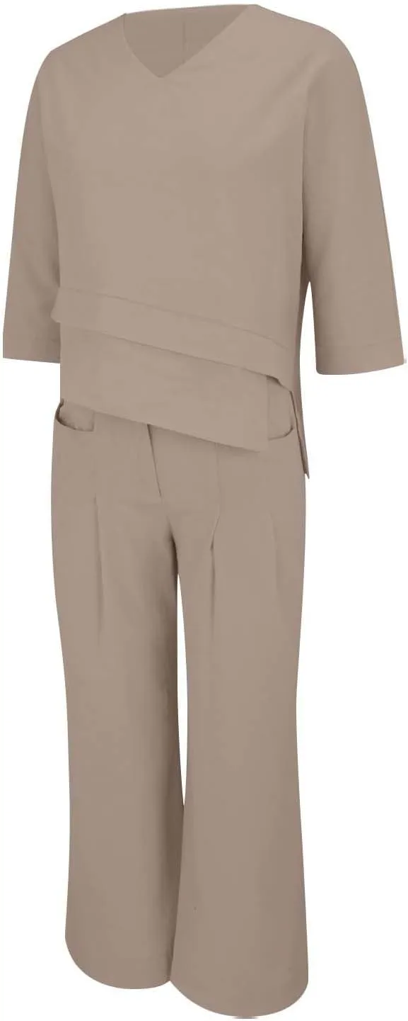 Summer Linen Sets for Women 2 Piece Linen Suit Pants Two Piece Long Sleeve Maxi Dress and Wide Leg Pant Set Outfits