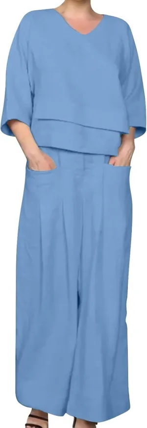Summer Linen Sets for Women 2 Piece Linen Suit Pants Two Piece Long Sleeve Maxi Dress and Wide Leg Pant Set Outfits