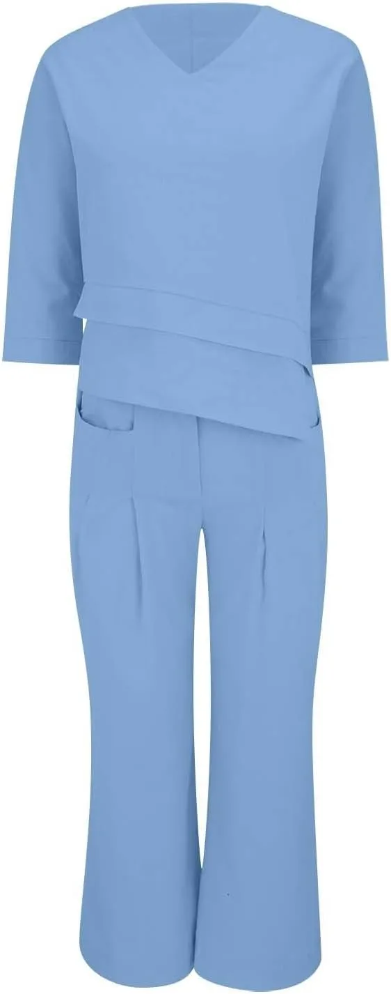 Summer Linen Sets for Women 2 Piece Linen Suit Pants Two Piece Long Sleeve Maxi Dress and Wide Leg Pant Set Outfits