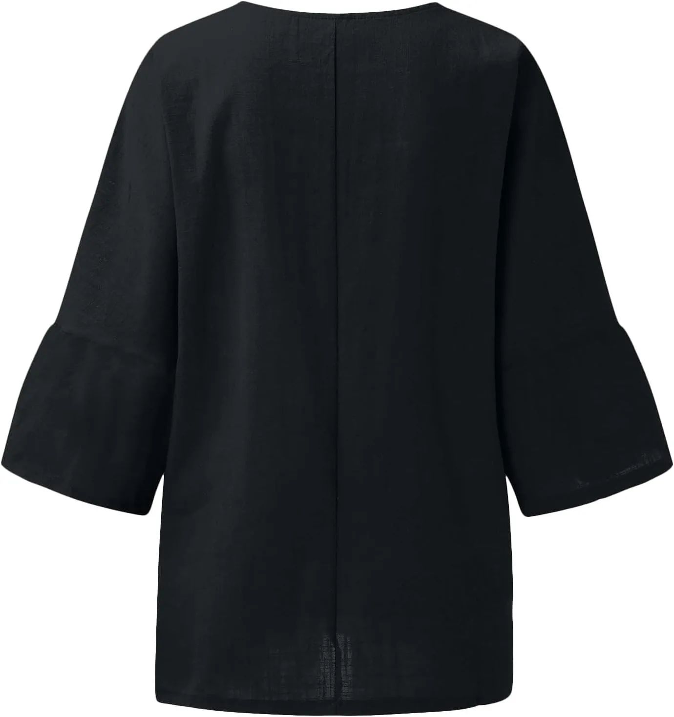 Summer Solid Linen Shirts for Womens Cotton Linen Shirt Casual 3/4 Sleeve Solid Color Crewneck Tunic Tops Beach Blouse