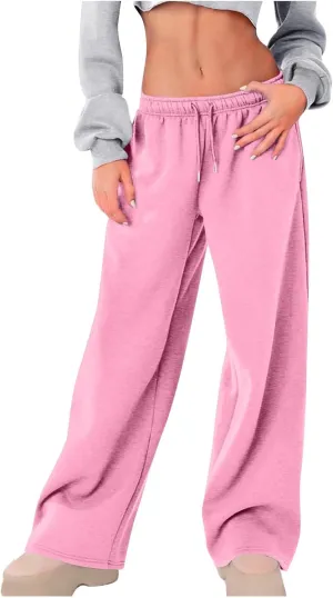 Sweatpant for Women Fall Drawstring Elastic Solid Lounge Pant Athletic Casual Baggy Sweat Pants with Pockets